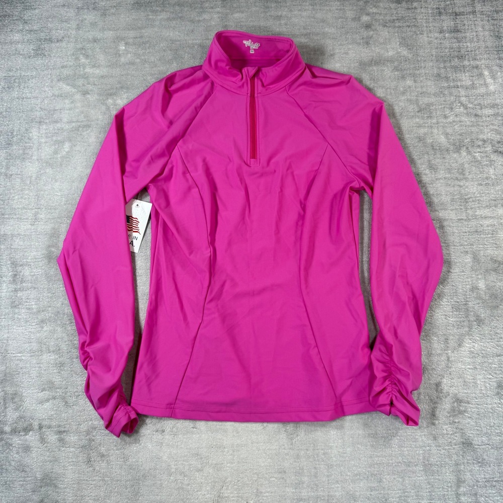 Tzu Tzu Sweatshirt Women Medium Pink Ruched Sleeve Athletic Golf Made In USA NWT